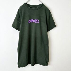 Obey Dark Green Tee with Purple Logo size xl